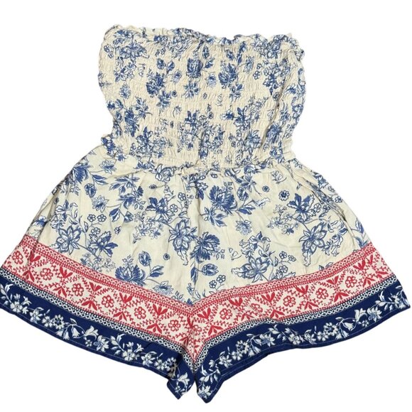 Jessica Simpson Size M Romper Shorts Tube Top Floral Womens Summer Resort White - Picture 2 of 6